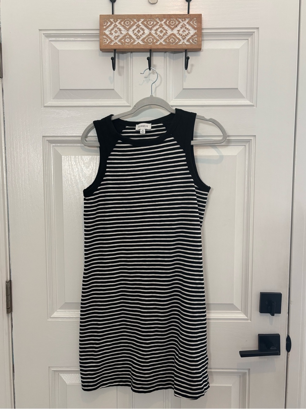 Evereve Black White Sleeveless Stretch Striped cotton Mini Dress XS
